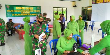Aksi donor Darah Kodim Dompu sambut HUT TNI ke-75