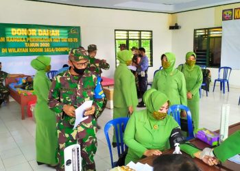 Aksi donor Darah Kodim Dompu sambut HUT TNI ke-75
